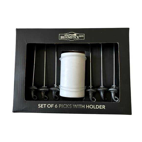 Set of 6 Halloween Witch Hat Cocktail Picks And White Marble Holder NEW - Picture 5 of 6